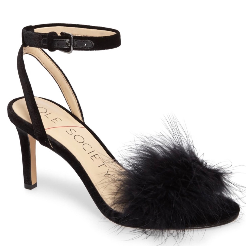 SOLE SOCIETY NEW Lindzay Feather Velvet Sandal: 8M